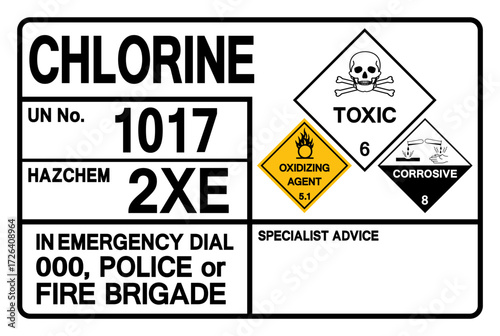 Chlorine UN 1017 Symbol Sign, Vector Illustration, Isolate On White Background, Label.EPS10