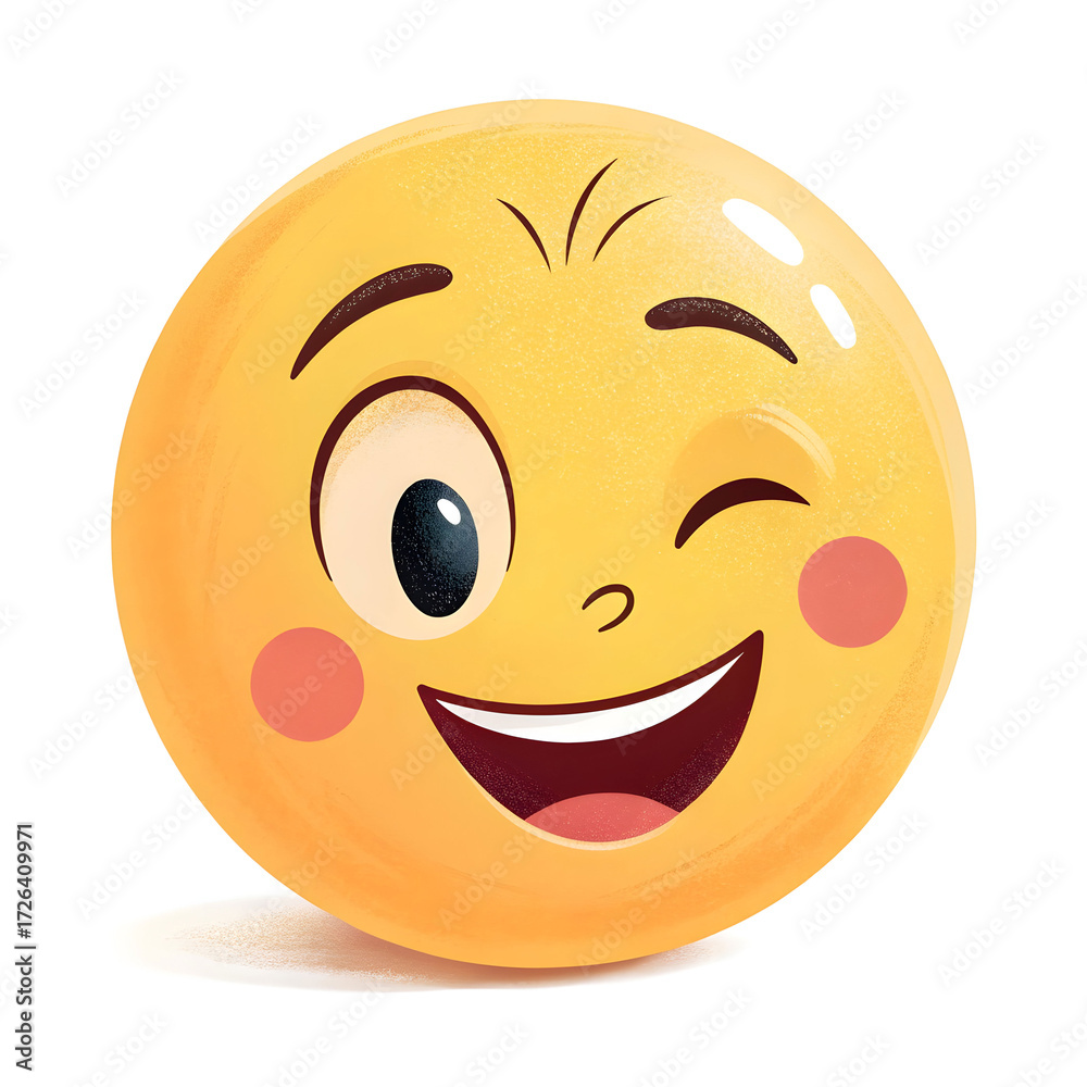 Fototapeta premium A playful winking face emoji isolated on white background, conveying flirtation, humor, mischief,