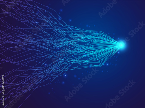Artificial intelligence with abstract network data lines flowing dynamic and blue light effect Technology Analysis vector design concept. AI technology for advance technology, Data Visualization, web.