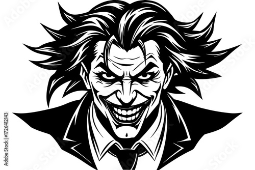 Vector art of evil clown with scary face in vector format