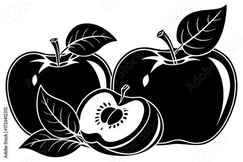 Vector art of black and white illustration of apples