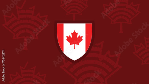 Minimalist Canada Flag Shield Sport Background with Maple Leaf Pattern for World Cup 2026 Banner