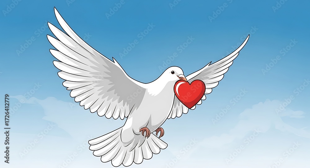 Fototapeta premium White Dove Carrying Heart Symbol of Peace.