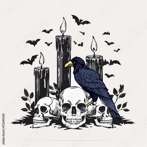 Hand Drawn Gothic Halloween Vector Illustration