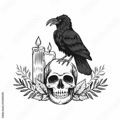 Gothic Candle and Skull Halloween Vector Pack