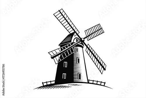 black  windmill vector on  white  background
