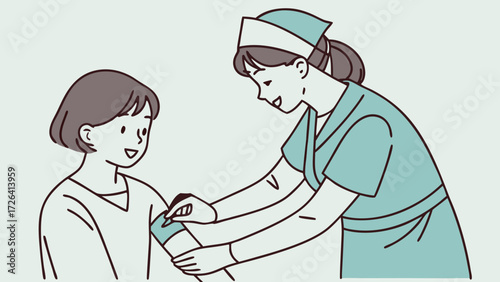 A medical professional, in uniform, attending to a patient, providing medical care.