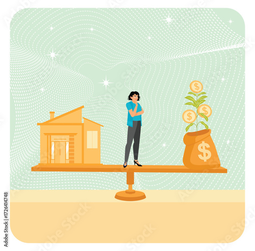 Decision between pay off mortgage or invest concept in stock market.