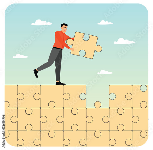 Complete jigsaw puzzle concept to solve business problem.