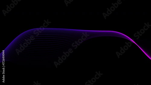 dynamic glowing purple wave lines moving smoothly across black background in abstract motion design