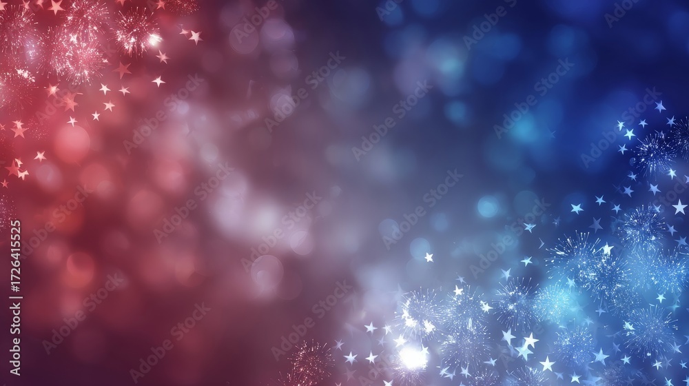 Fototapeta premium Elegant abstract gradient transitioning from warm red to cool blue with soft bokeh and starburst light effects,