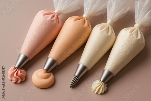 Decorative Pastry Bags Filled with Cream in Pastel Colors for Baking and Dessert Decoration