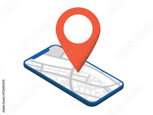 Red location mark on a map on phone screen. Flat vector illustration isolated on white background