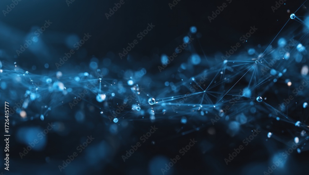 Obraz premium Abstract digital network of interconnected particles in deep blue tones, showcasing a complex and intricate design.