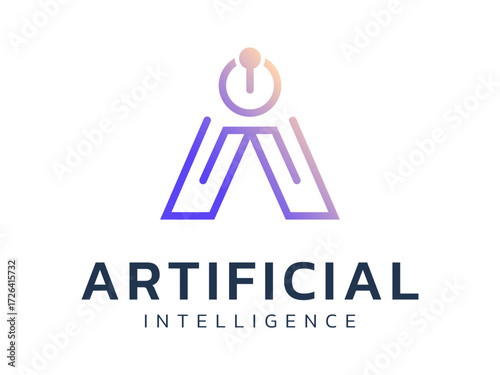 Artificial intelligence with colorful Letter A AI scan robot futuristic technology logo vector design concept. AI technology logotype symbol for advance technology, tech company, ui, automations.