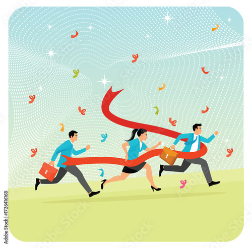 Winners at the finish line, the concept of success in business competition.