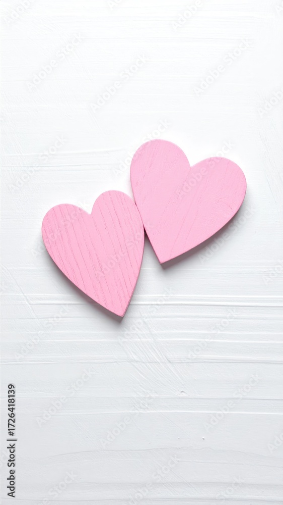 Fototapeta premium Two pink hearts on a white surface