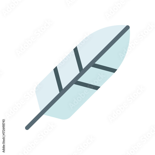 A simple stylized image of a light blue feather with dark gray quill and barbs