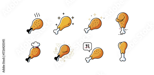 Chicken drumsticks icons set