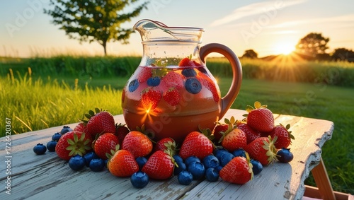 Strawberry and blueberry infused water pitcher