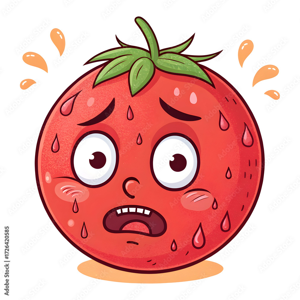 Obraz premium An emoji-style face with red cheeks and sweat, isolated on white, expressing heat, exhaustion, discomfort,