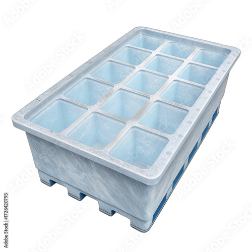 Large plastic container with multiple compartments isolated on transparent background