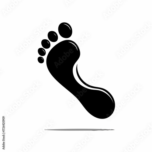 Simple black human footprint icon vector on white background, symbolizing walking, steps, track, journey, health, and progress.