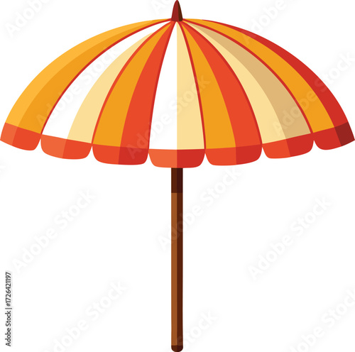 Vibrant striped beach umbrella providing shade and protection from the sun on a clear day