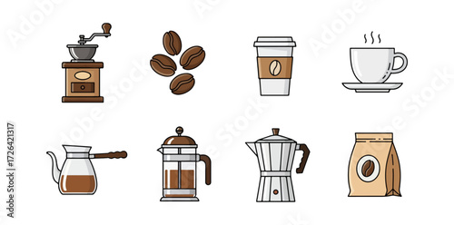 Coffee brewing equipment icons