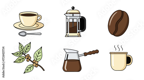 Coffee making equipment flat icons