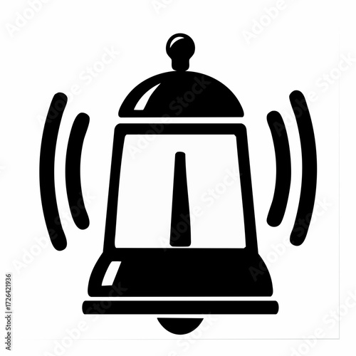 Ringing Bell Icon with Sound Waves - Black Silhouette Vector Illustration for Notification, Alarm, or Alert Symbol