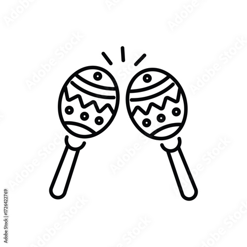 Two outlined maracas are clinking together decorated with zigzags and dots