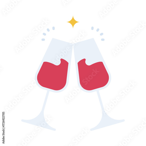 Two red wine glasses clinking with a star above