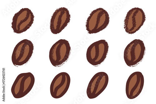 Set of simple hand drawn coffee bean Drink doodle Single element for print, web, design, decor