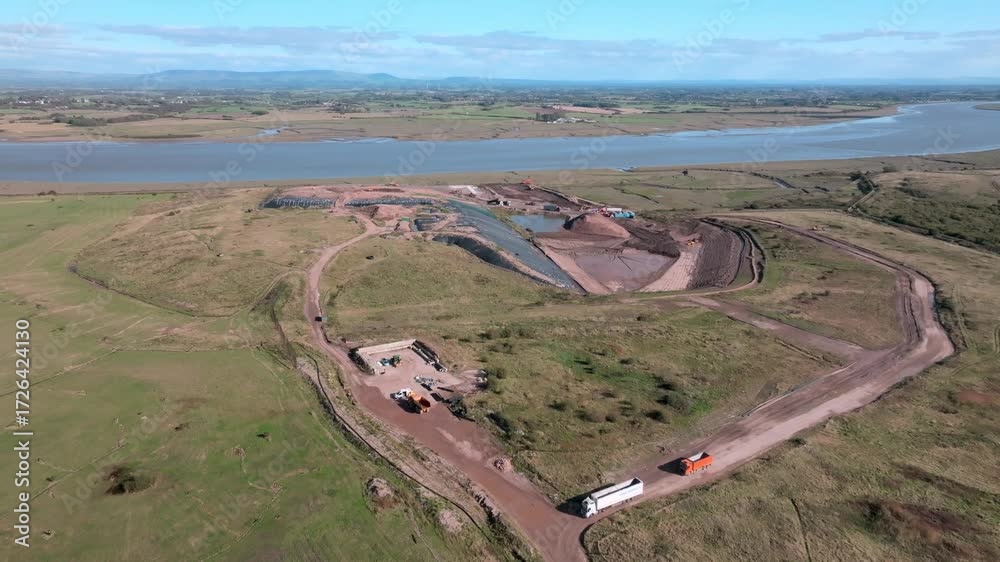 River Wyre And Open Landfill Site With Moving Trucks. Jameson Road ...