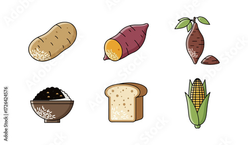 Collection of staple food items