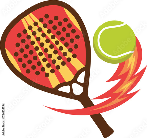 Vector art of padel tennis racket with ball, a dynamic illustration capturing the essence of the sport with vibrant colors and motion