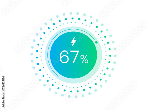Electric Vehicle battery charging Dashboard Dashboard Clean UI with battery percentage in abstract Circular Progress Bar Dotted Circles vector design concept. Battery charging for ui, ev car, website.