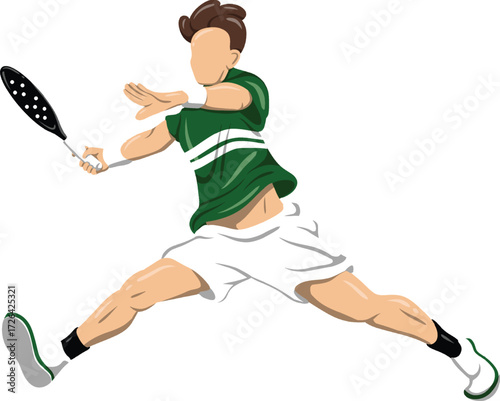 Vector art of a male badminton player in midair, leaping with a racket in hand, showcasing agility and athleticism