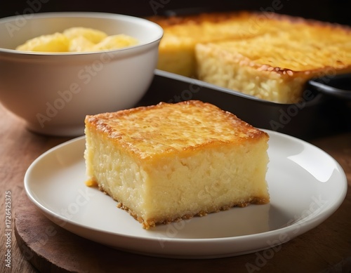piece of cassava cake on a plate