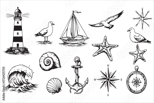 set of nautical icons vector