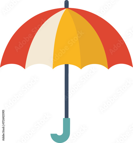 Vibrant colorful umbrella open and ready to shield from rain or sun weather protection