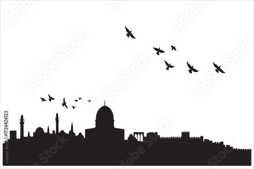 Seattle and London skyline silhouettes