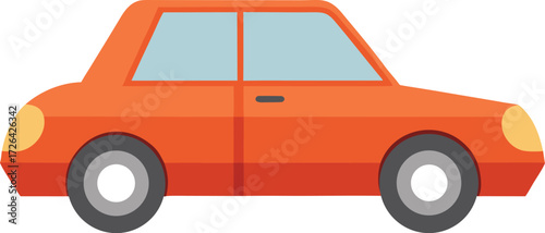 Bright orange sedan car isolated simple icon graphic side view transportation