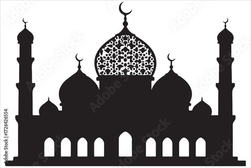 Silhouette of Abu Dhabi mosque with domes and minarets