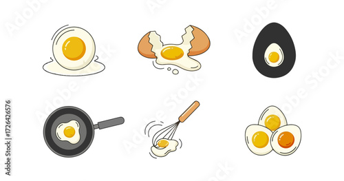 Egg cooking process illustrations