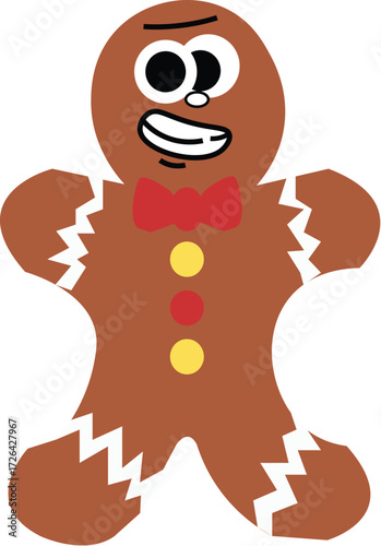 Playful winking gingerbread man cookie cartoon character. A festive holiday baking illustration isolated on a white background for Christmas