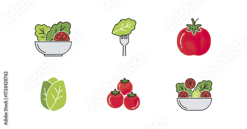 Fresh salad and tomatoes illustrations