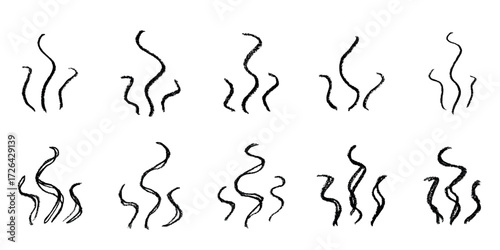 Set of hand drawn steam and smoke Steam swirls doodle Heat waves or aroma from cooking food and hot coffee, gas and fumes Single element for print, web, design, decor