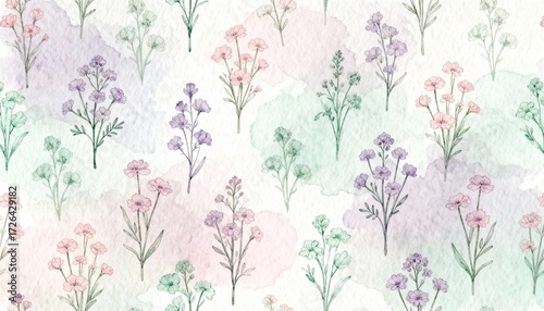 Watercolor Floral Arrangement: A delicate watercolor painting showcasing an array of wildflowers against a backdrop of soft, pastel hues, exuding a sense of tranquility and natural beauty.